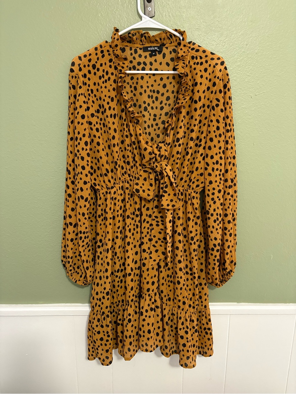 Mossimo Supply Co. Mustard with Black Dot Tie-Neck Long Sleeve Dress
